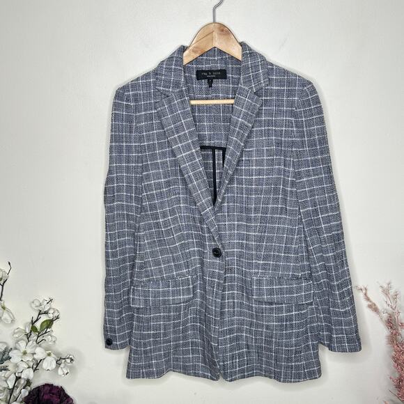 RAG & BONE Ames Desconstructed Check Tweed Relaxed Blazer Gray Sz S {3L44} - Picture 4 of 7